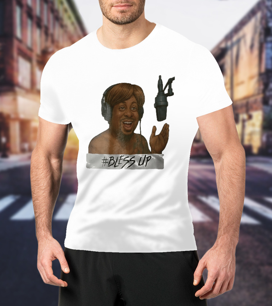 Bless Up Smiling Man Headphones Microphone Caricature T-Shirt