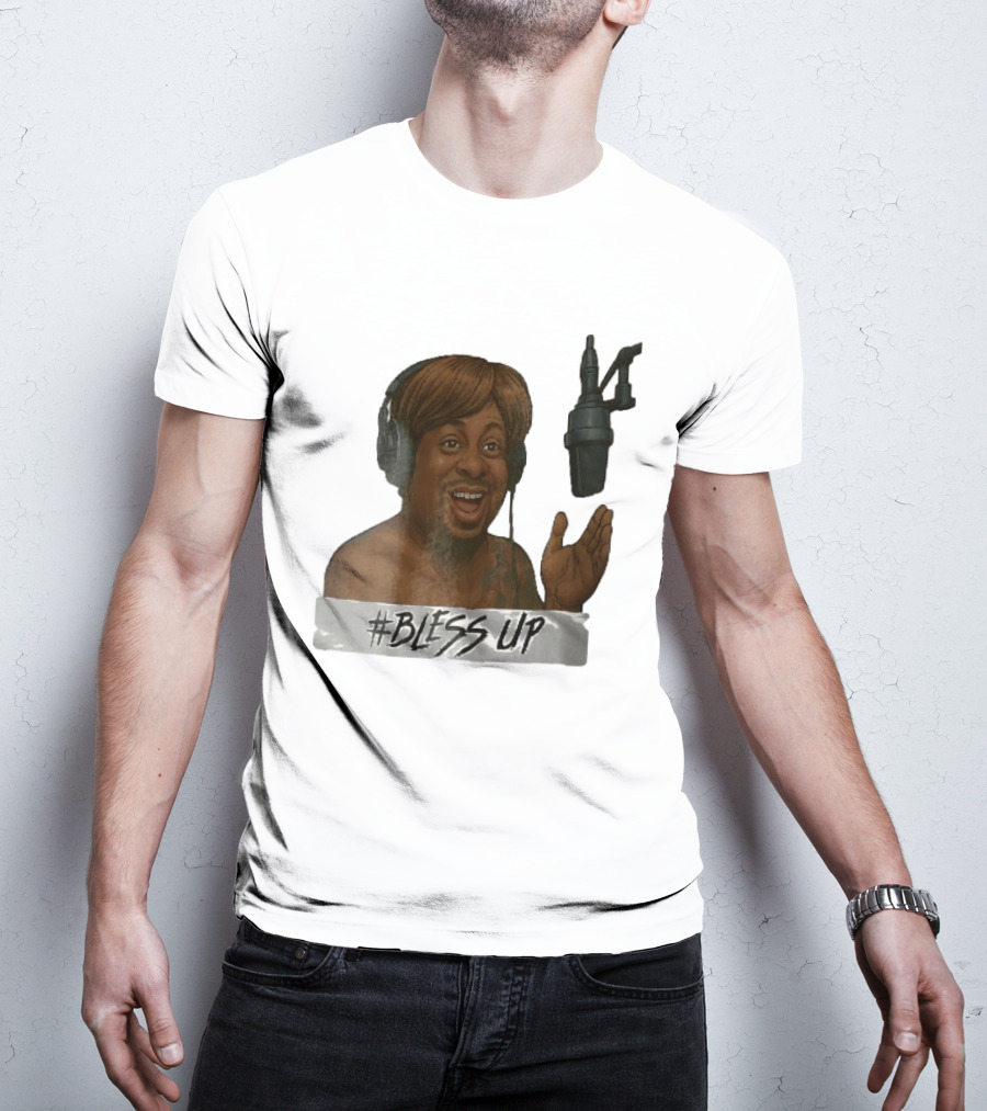 Bless Up Smiling Man Headphones Microphone Caricature T-Shirt