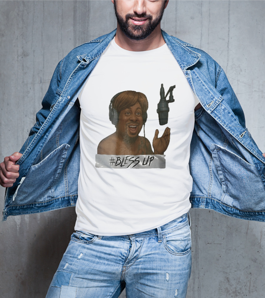 Bless Up Smiling Man Headphones Microphone Caricature T-Shirt