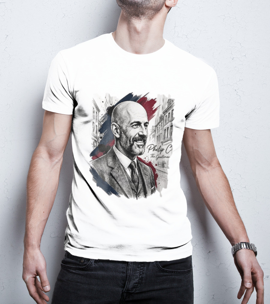 Philip C The Gentleman Bald Bearded Man Suit City Sketch T-Shirt