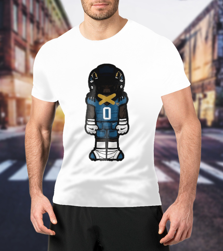 Jacksonville Jaguars Cartoon Caricature Player Jersey 0 Gold Tape Football Team Merchandise T-Shirt