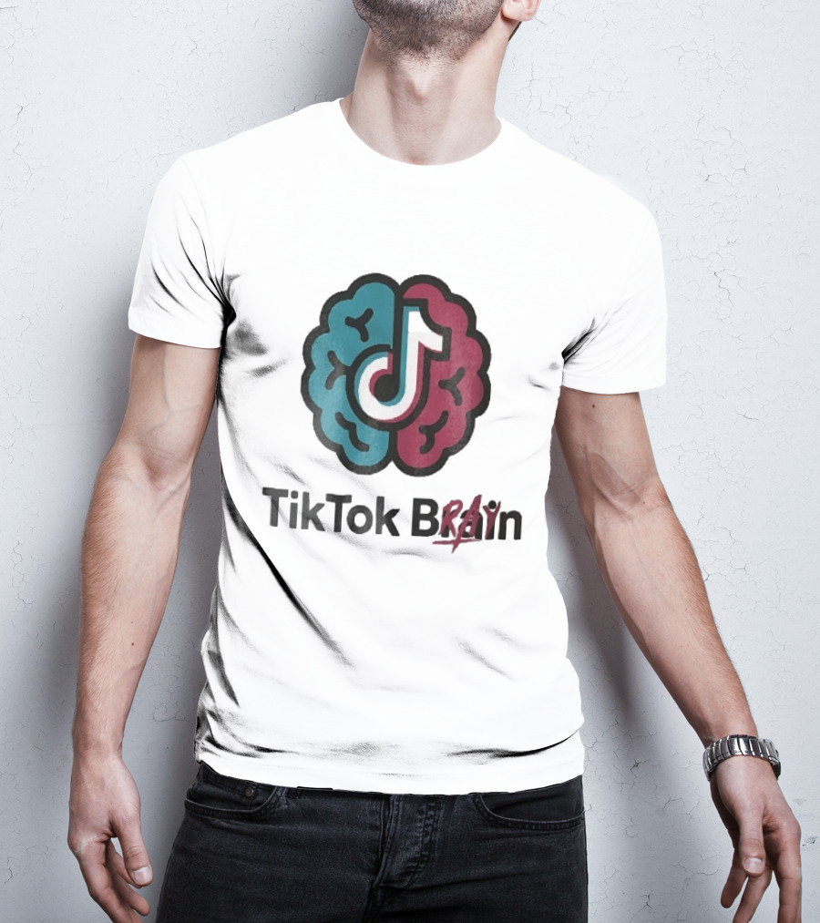 TikTok Brain Rot Teal Pink Hemispheres Music Note T-Shirt