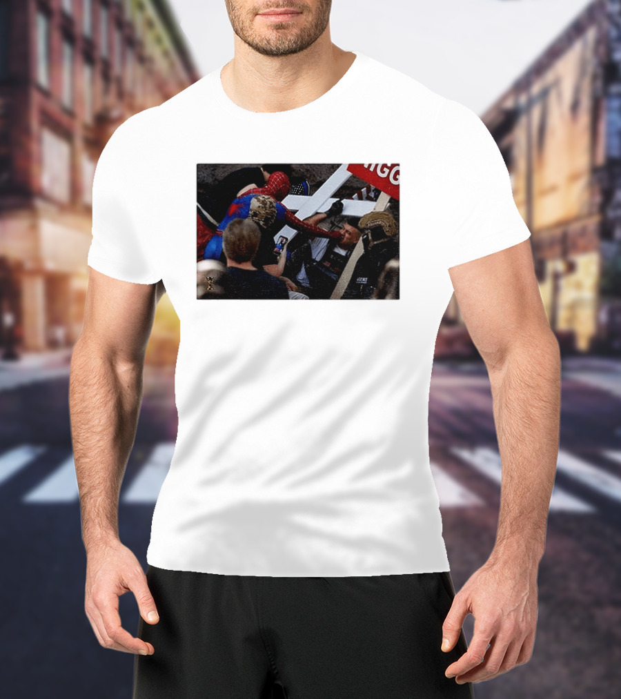 Unmasked Conflict Spider Man Vs Jake Lang Rally Minneapolis Protest T-Shirt