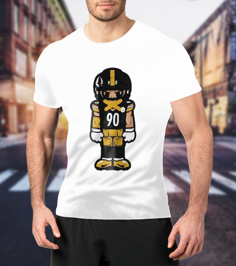 Pittsburgh Steelers 90 Cartoon Football Player Yellow Tape Mouth Iconic Team T-Shirt