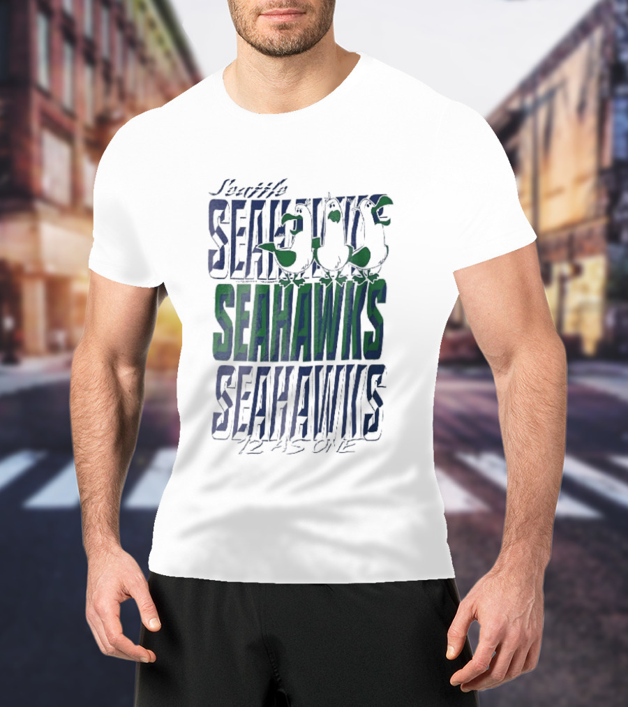 Lynch Seattle Seahawks 12 As One Three Seagulls Caricature 3D Lettering T-Shirt