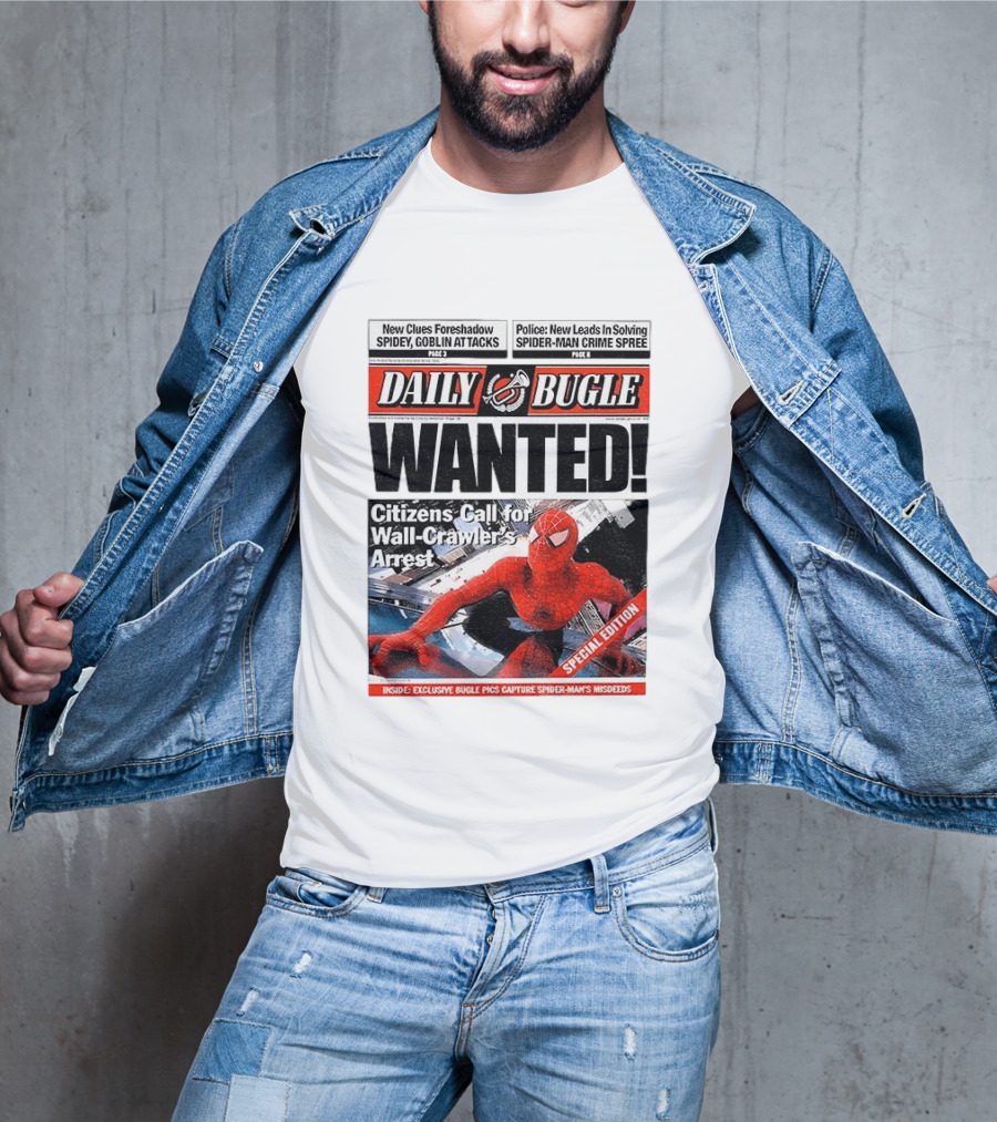 Daily Bugle Wanted Citizens Call Wall Crawler's Arrest Special Edition Spiderman Goblin Police Crime Spree T-Shirt