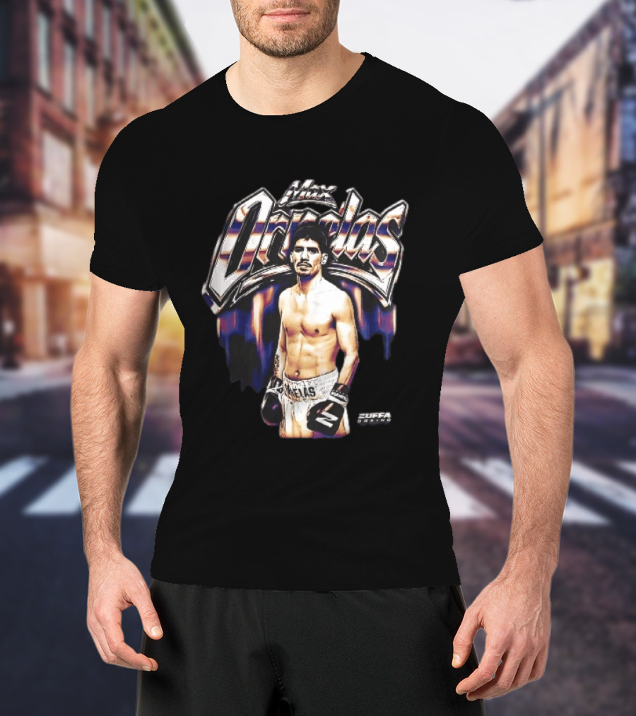 Max Ornelas Boxer Stance Metallic Chrome Lettering Flames Zuffa Boxing Bootleg T-Shirt