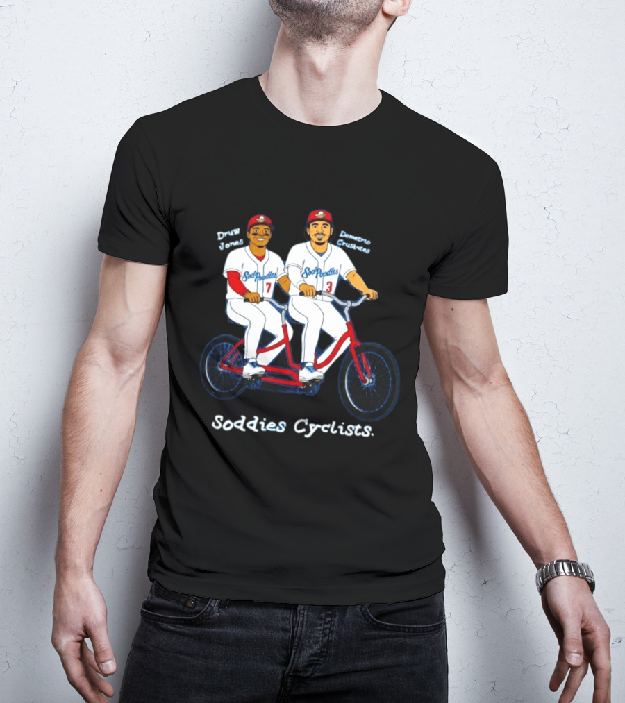 Soddies Cyclists Drew Jones Demelio Crisantes Amarillo Sod Poodles Tandem Bike T-Shirt