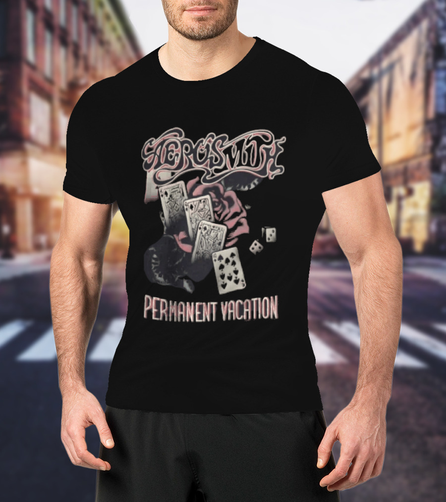 Aerosmith Permanent Vacation Cards And Rose T-Shirt