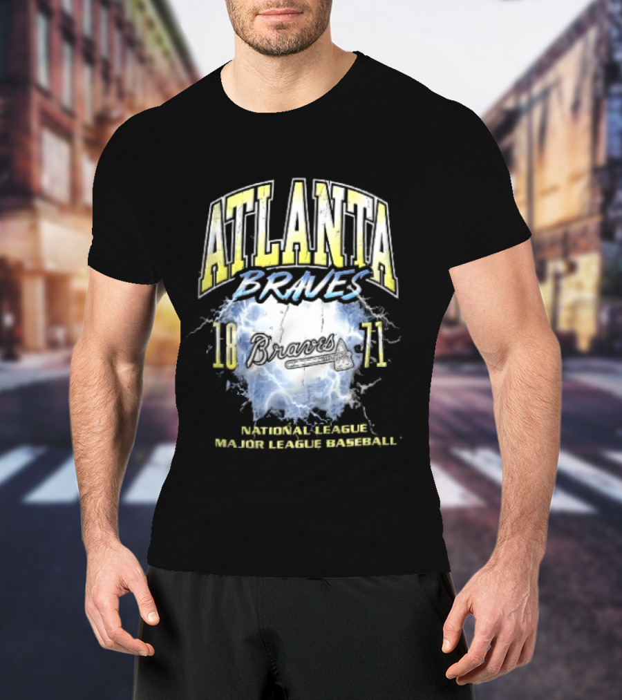 Atlanta Braves 1871 Lightning Burst National League Major Baseball Tomahawk Script T-Shirt