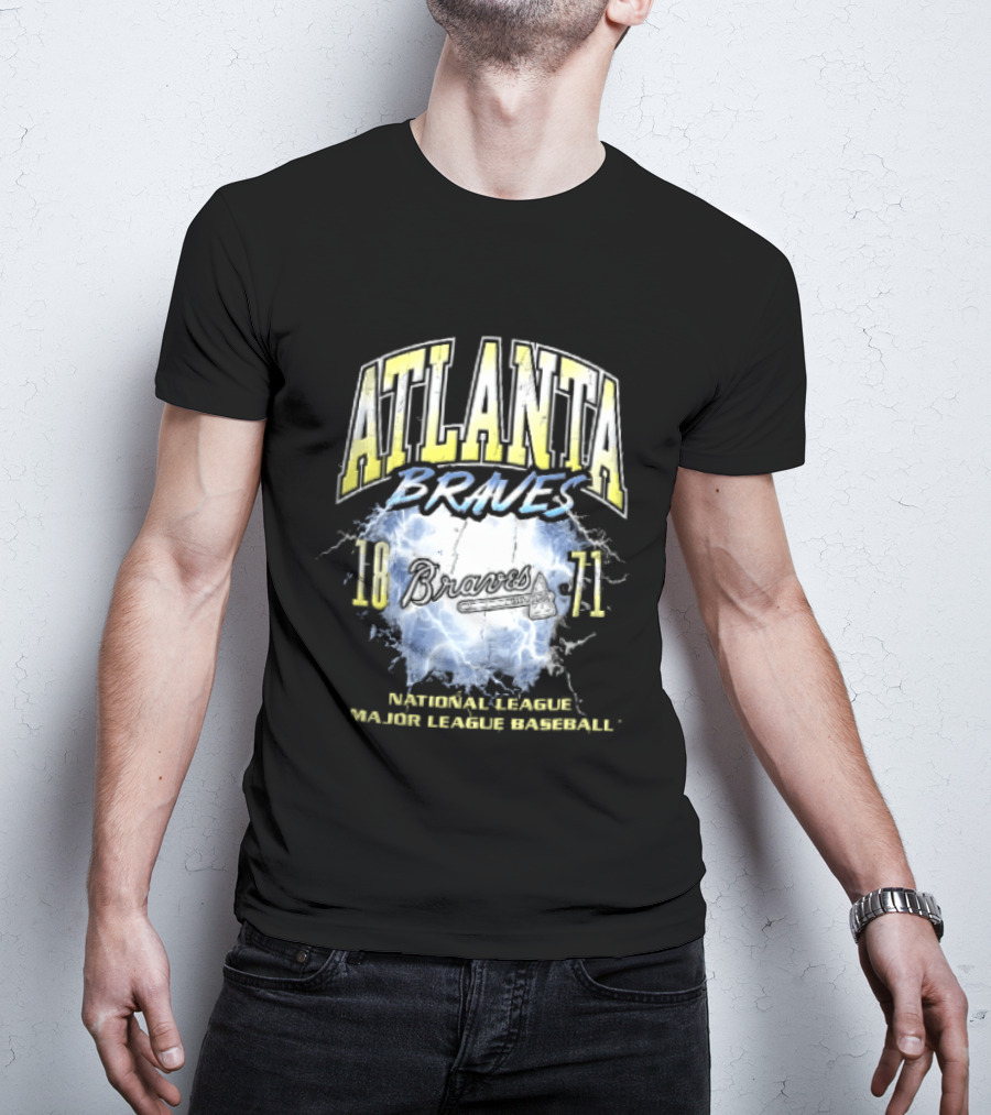 Atlanta Braves 1871 Lightning Burst National League Major Baseball Tomahawk Script T-Shirt