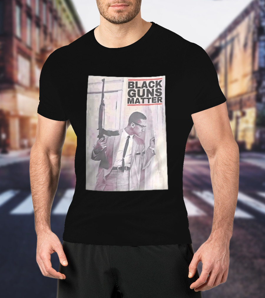 Black Guns Matter Malcolm X Holding Rifle Sketch T-Shirt