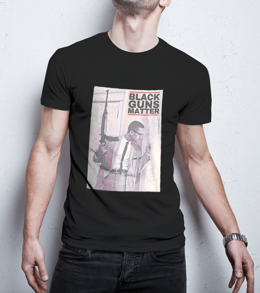 Black Guns Matter Malcolm X Holding Rifle Sketch T-Shirt