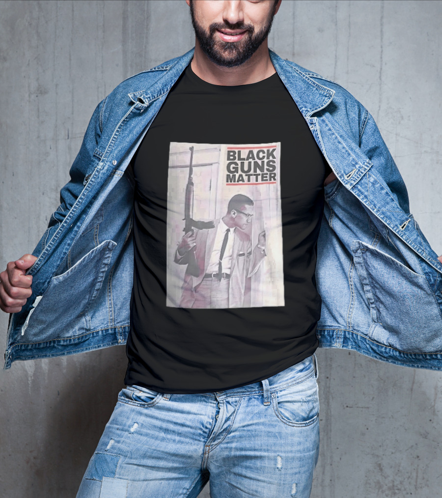 Black Guns Matter Malcolm X Holding Rifle Sketch T-Shirt