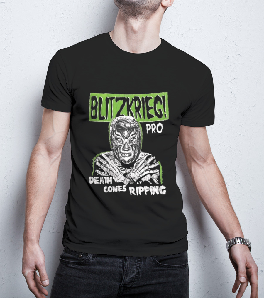 Blitzkrieg Pro Death Comes Ripping Masked Luchador Skeleton T-Shirt
