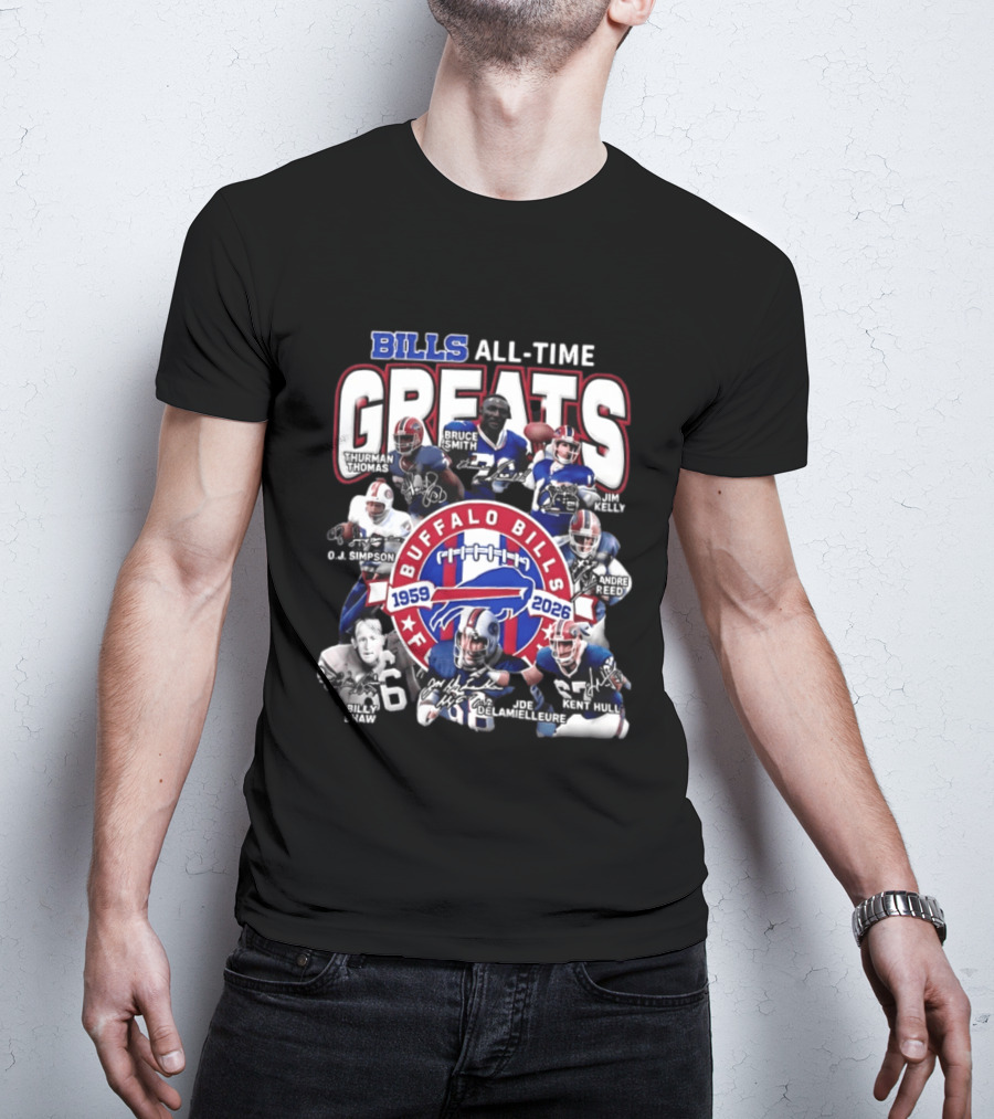 Buffalo Bills All Time Greats 1959 2026 NFL Legends Signatures T-Shirt