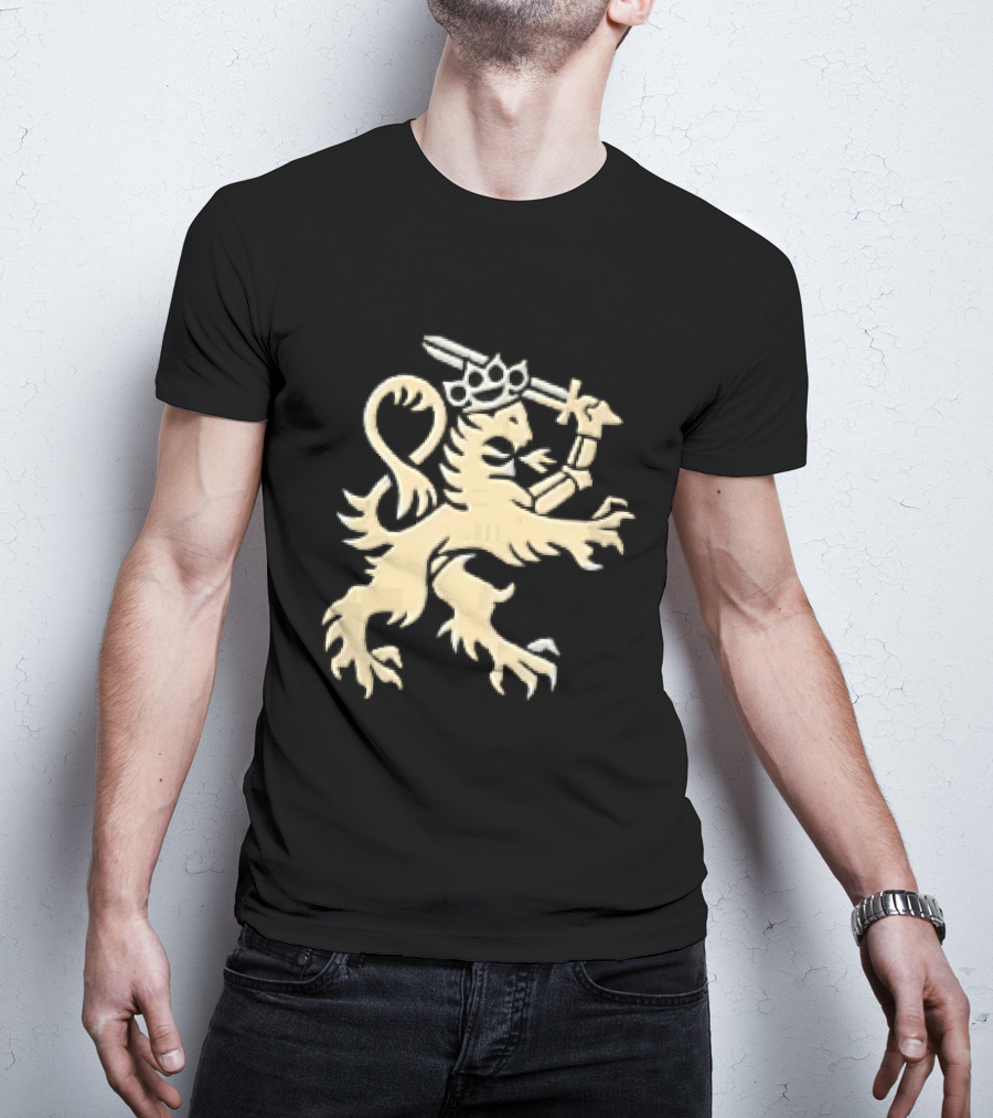 Heraldic Gold Rampant Lion With Crown Sword And Brass Knuckles T-Shirt