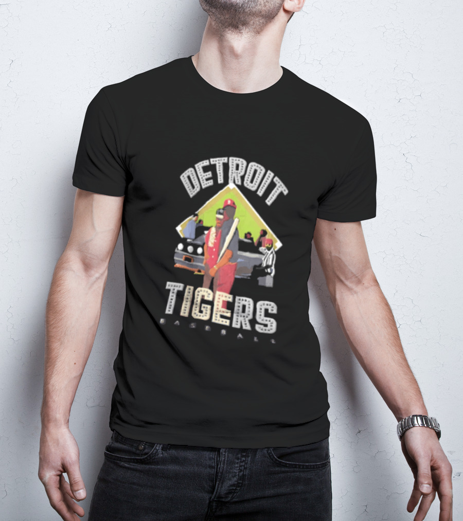 Detroit Tigers Baseball With Car And Figures T-Shirt