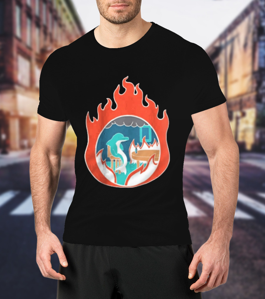 Dolphin Surrounded By Flames In Burning Room Scene T-Shirt