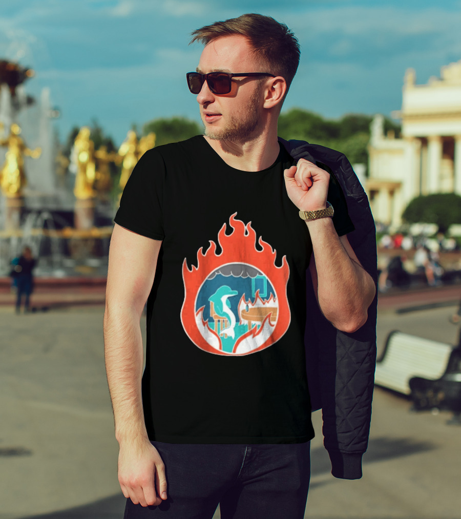 Dolphin Surrounded By Flames In Burning Room Scene T-Shirt