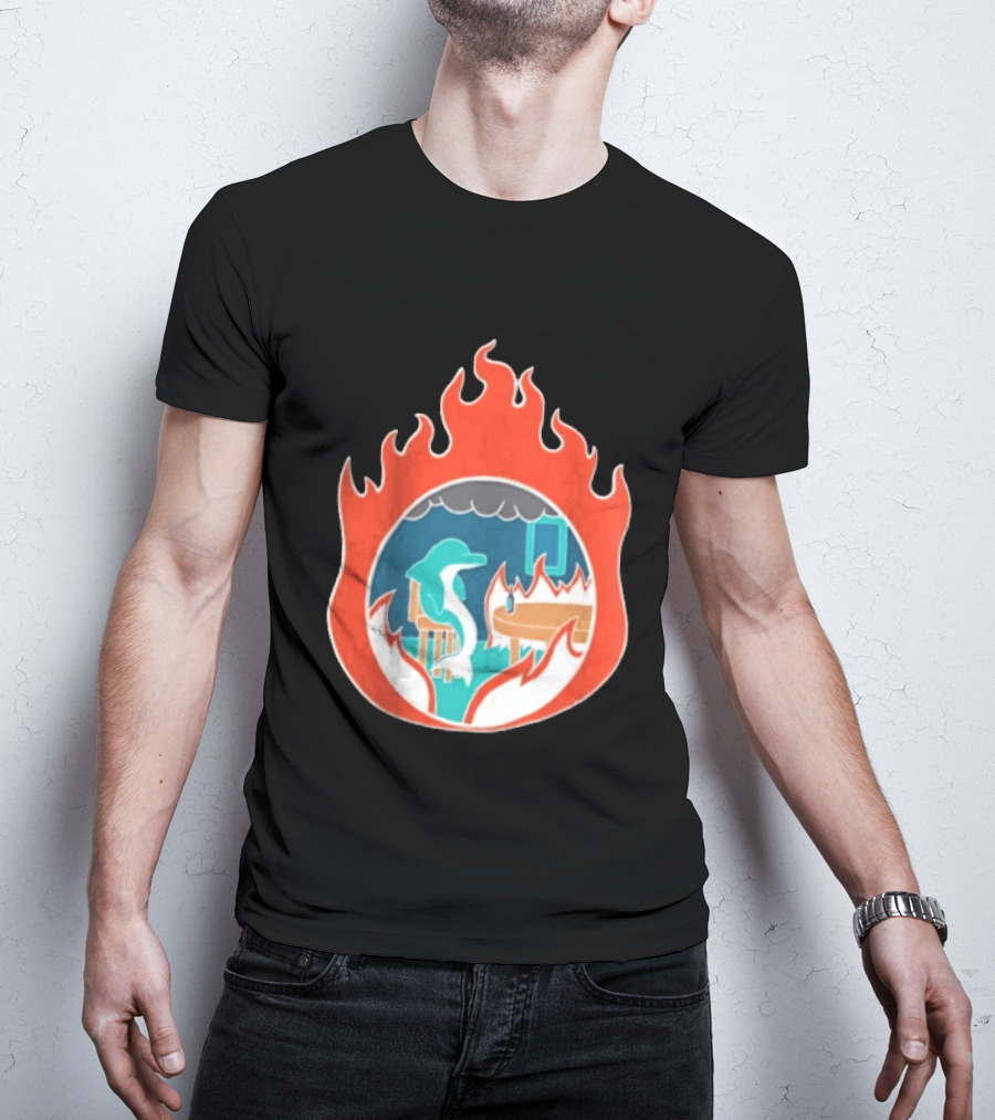 Dolphin Surrounded By Flames In Burning Room Scene T-Shirt