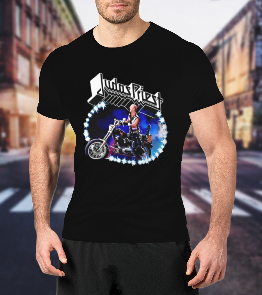 Judas Priest Rob Halford Motorcycle Star Lights T-Shirt