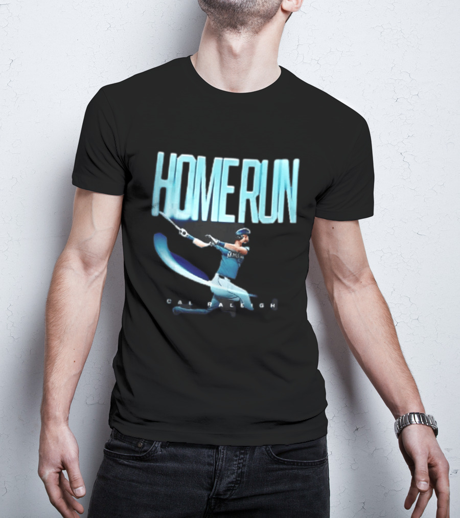 Seattle Mariners Cal Raleigh Home Run Batter Swinging Light Trail T-Shirt
