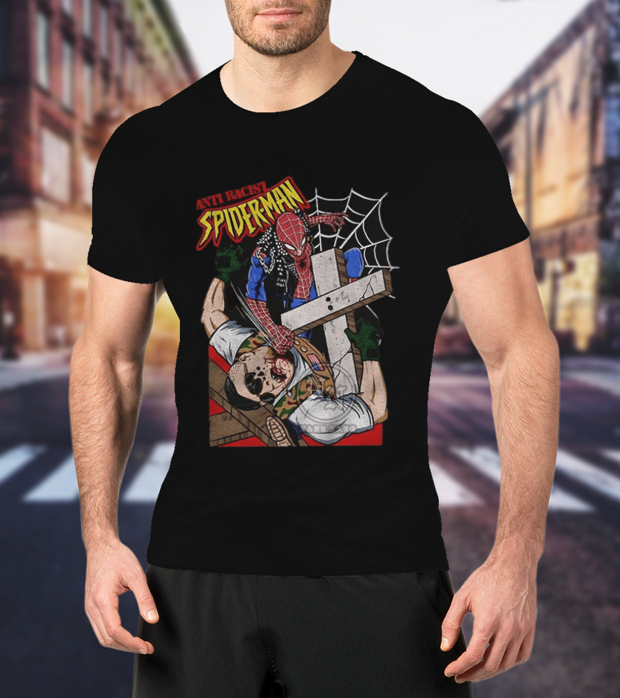 Anti Racist Spider Man Punches Nazi Swastika Website T-Shirt