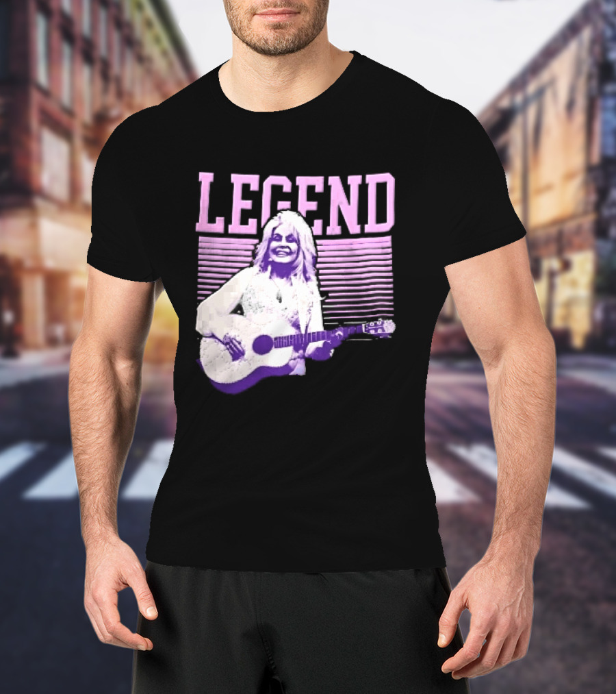 Legendary Female Country Singer Acoustic Guitar Pink Halftone Stripes T-Shirt