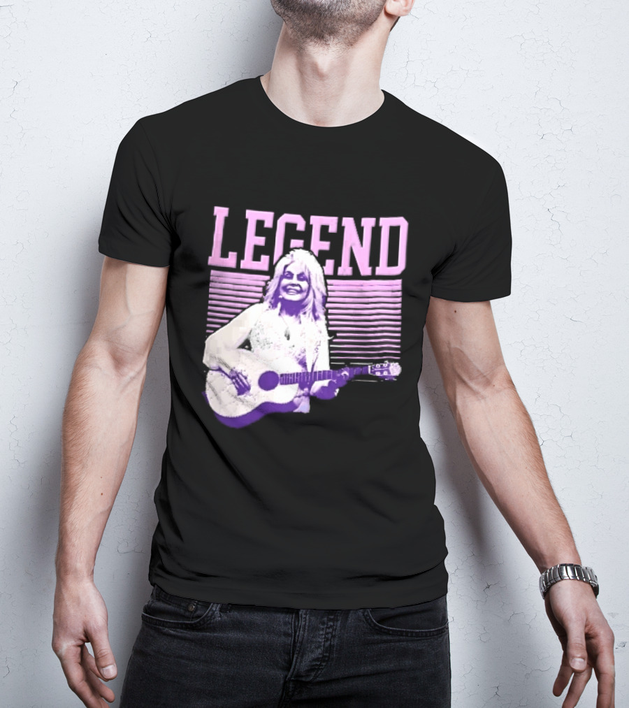 Legendary Female Country Singer Acoustic Guitar Pink Halftone Stripes T-Shirt
