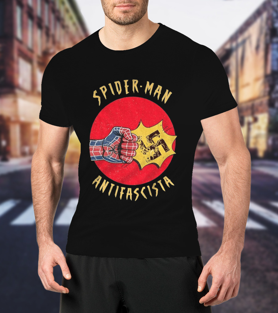 Spider Man Antifascista Punch Kapow Comic Book T-Shirt