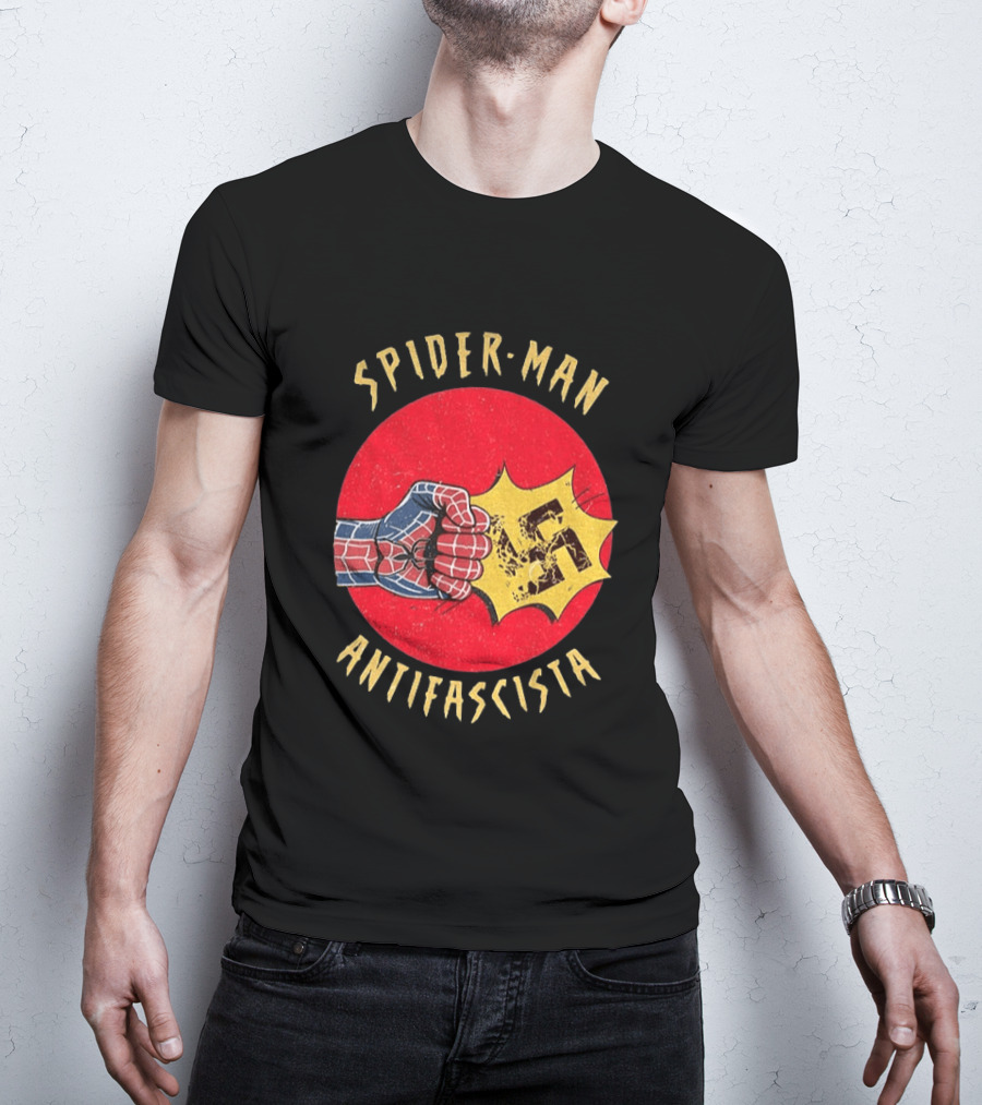 Spider Man Antifascista Punch Kapow Comic Book T-Shirt