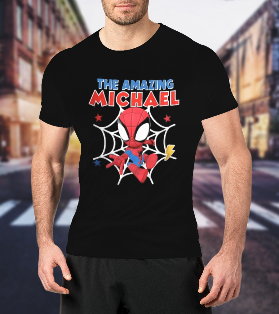 The Amazing Michael Spider Man Cartoon Web Stars Lightning Bolt T-Shirt