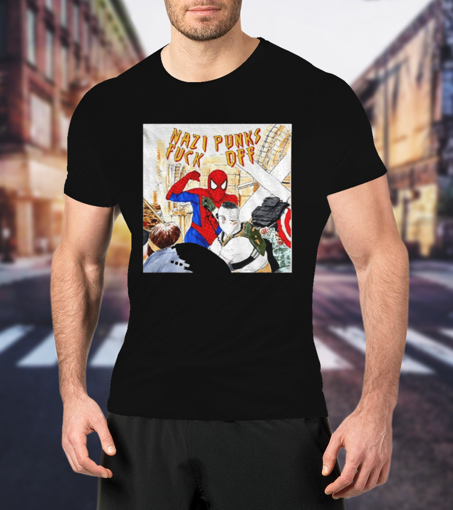 Nazi Punks Fuck Off Spiderman Characters Beating Minneapolis Police Pointing Meme T-Shirt