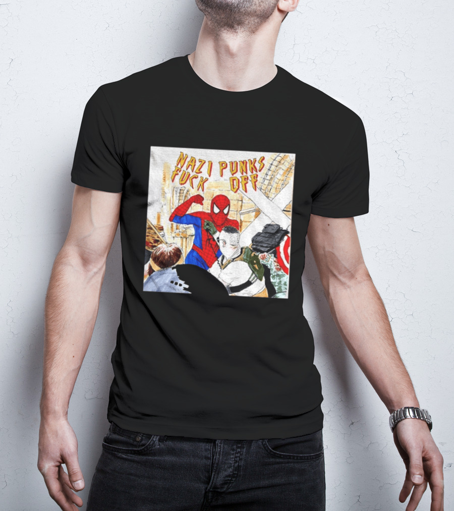 Nazi Punks Fuck Off Spiderman Characters Beating Minneapolis Police Pointing Meme T-Shirt