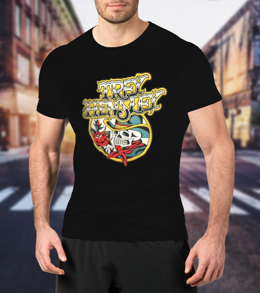 Trey Hensley Skeleton Cowboy Red Rose Traditional Tattoo T-Shirt