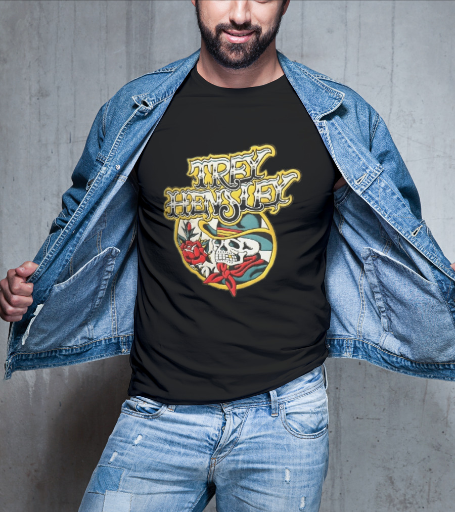 Trey Hensley Skeleton Cowboy Red Rose Traditional Tattoo T-Shirt
