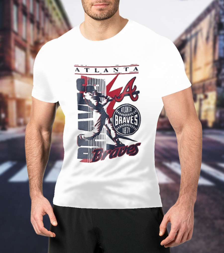 Atlanta Braves 1871 Baseball Batter Swinging Red Lightning Classic MLB T-Shirt