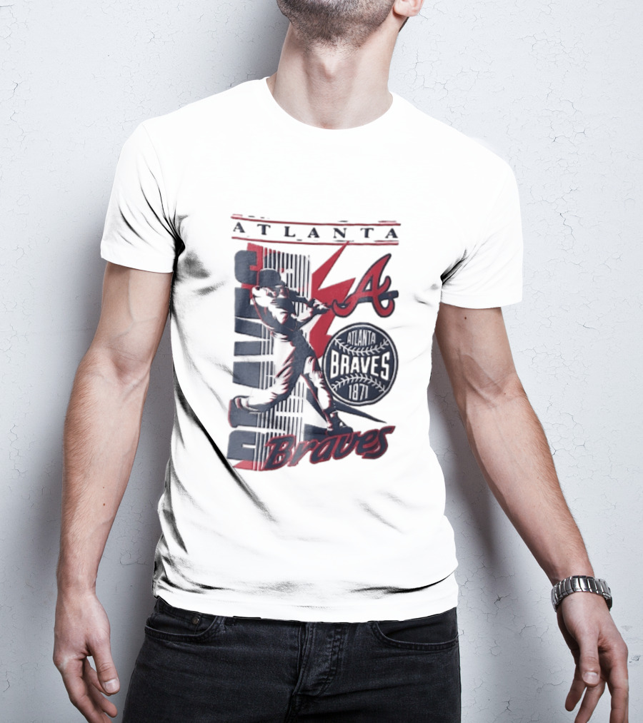 Atlanta Braves 1871 Baseball Batter Swinging Red Lightning Classic MLB T-Shirt