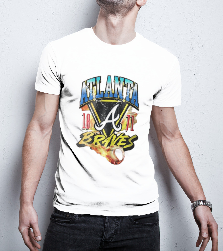 Atlanta Braves 1871 Vintage Flaming Baseball Lightning Triangle T-Shirt