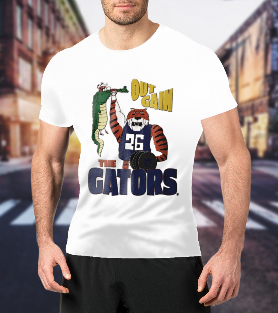 Auburn Tigers Out Gain The Gators Cartoon Weightlifting Alligator NCAA T-Shirt