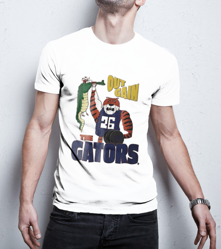 Auburn Tigers Out Gain The Gators Cartoon Weightlifting Alligator NCAA T-Shirt