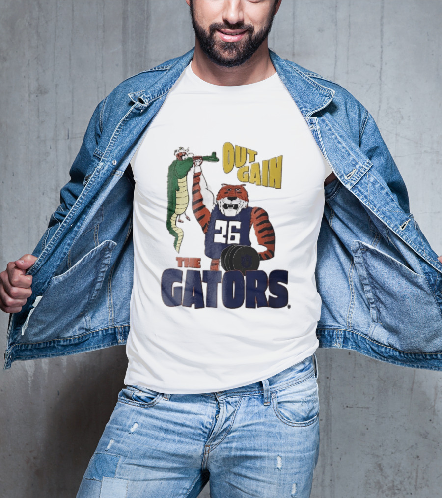 Auburn Tigers Out Gain The Gators Cartoon Weightlifting Alligator NCAA T-Shirt