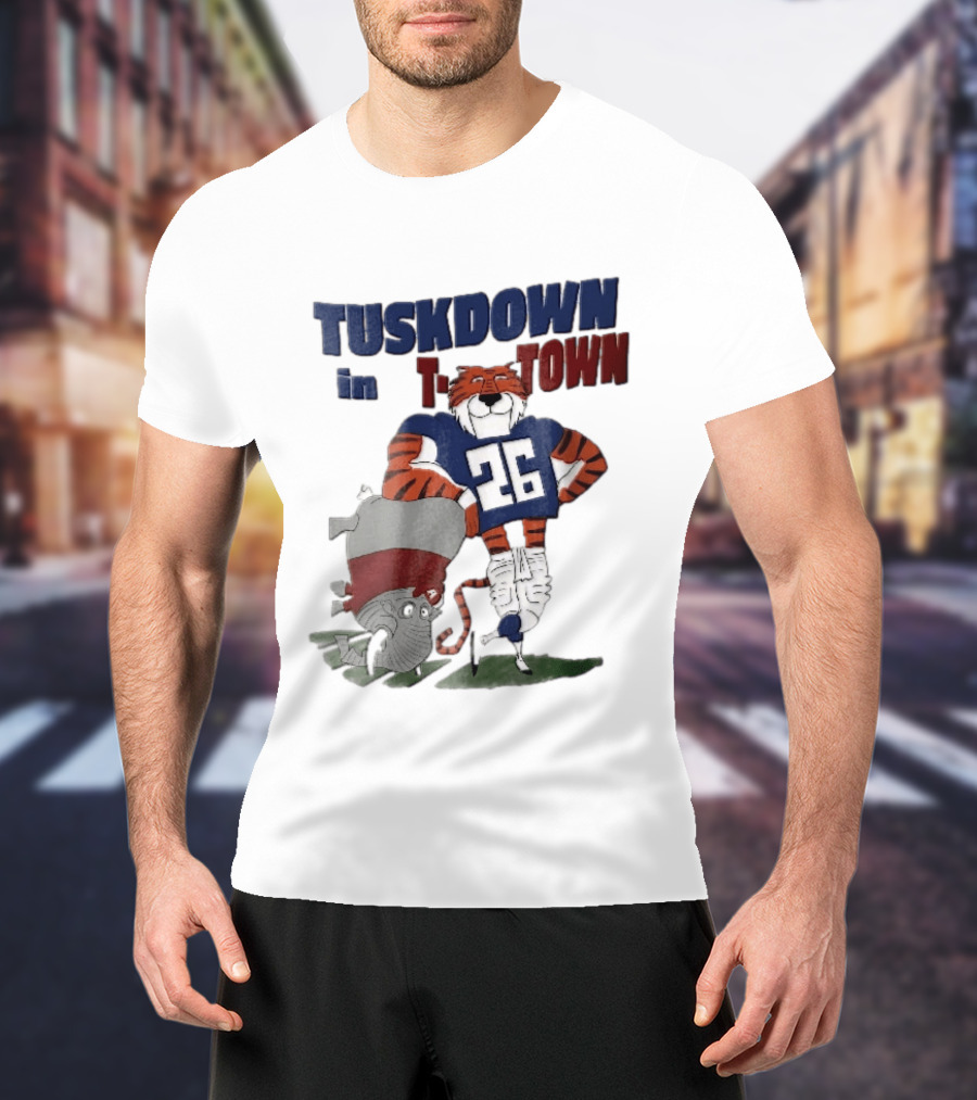 Tuskdown In Town Auburn Tigers NCAA Cartoon Elephant T-Shirt