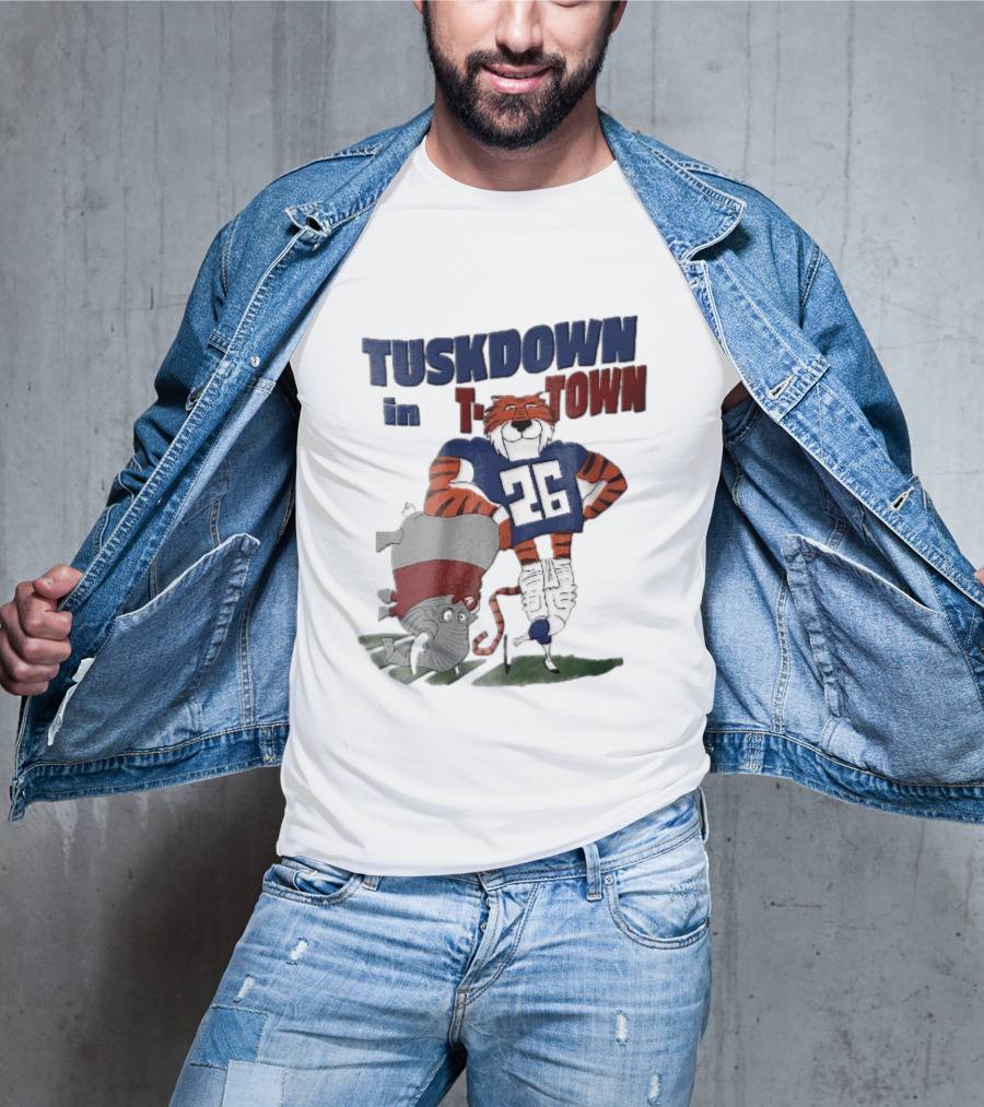 Tuskdown In Town Auburn Tigers NCAA Cartoon Elephant T-Shirt