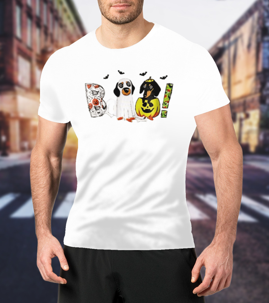 Boo Halloween Cartoon Dachshunds Ghost Costume Pumpkin T-Shirt