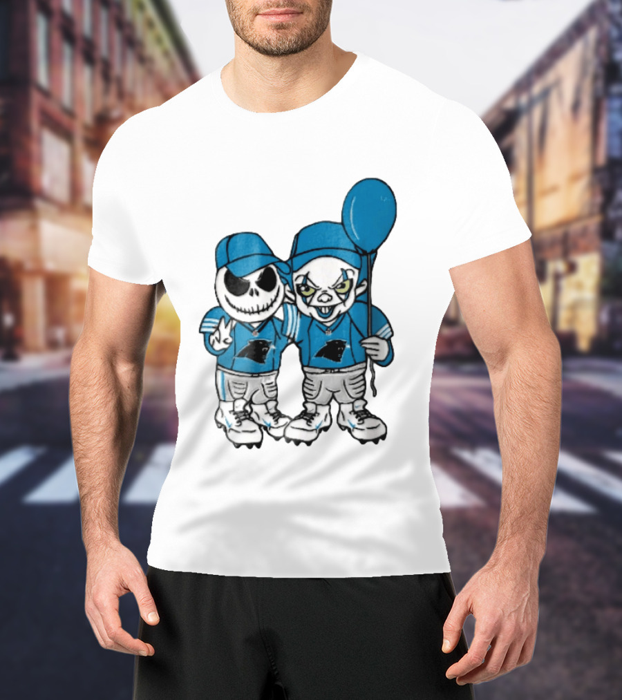 Carolina Panthers Jack Skellington Pennywise Blue Balloon Cartoon T-Shirt