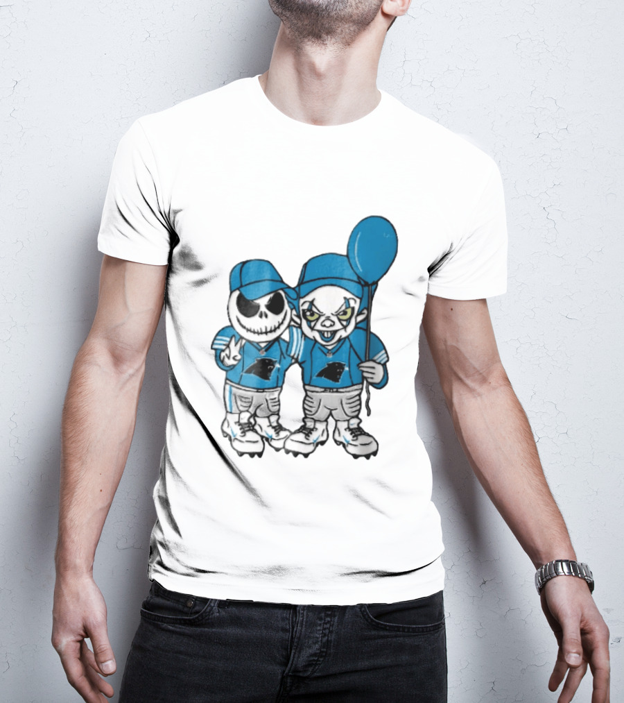 Carolina Panthers Jack Skellington Pennywise Blue Balloon Cartoon T-Shirt