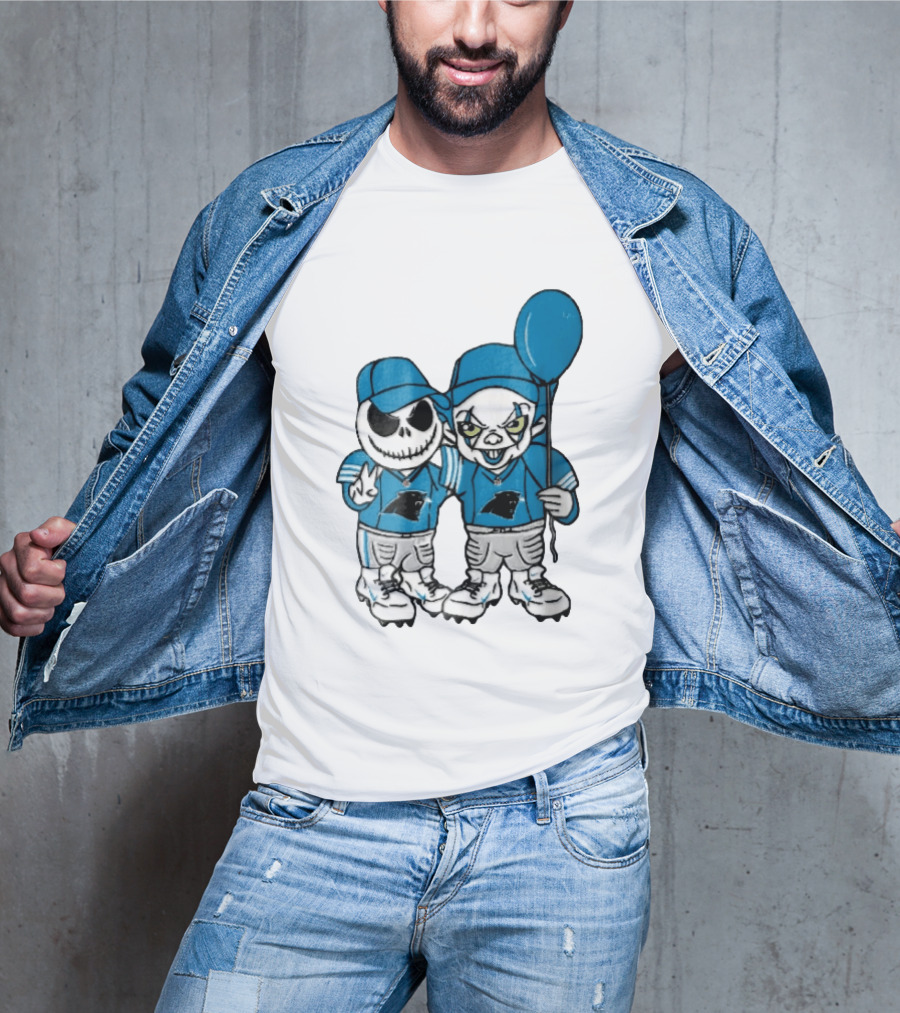 Carolina Panthers Jack Skellington Pennywise Blue Balloon Cartoon T-Shirt