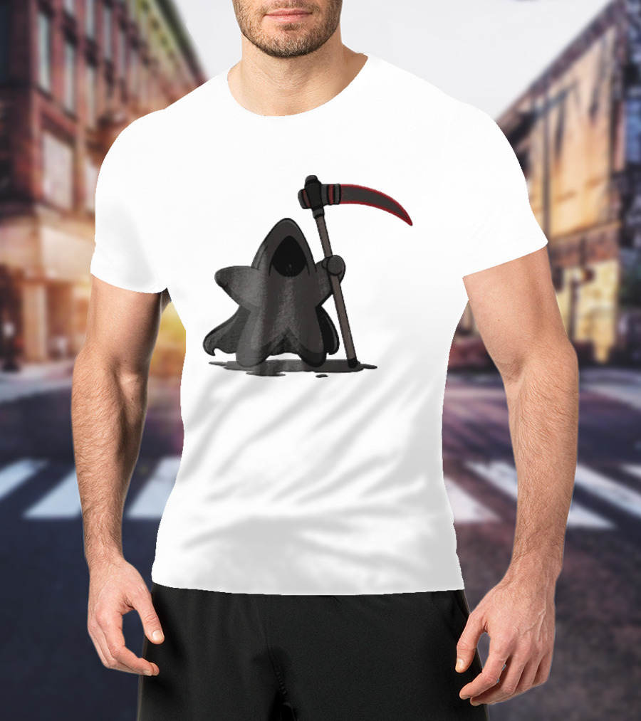 Cartoon Star Grim Reaper Cloak Red Lightsaber Scythe T-Shirt